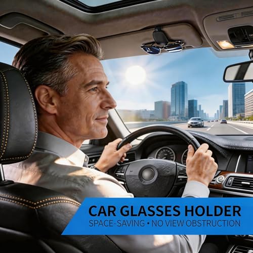 Magnetic Leather Car Sunglasses Holder & Ticket Card Clip - Car Visor Organizer, Windshield Mount Accessory 2 Packs (Grey) - view 7