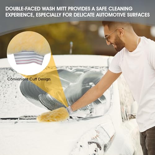 SM Arnold Spun Gold Professional Car Wash Mitt - Durable, Scratch-Resistant, 8" x 11", Lorene Synthetic Fibers | Ideal for Auto Detailing, Cleaning Supplies, Vehicle Care & Maintenance (Pack of 2) - view 4