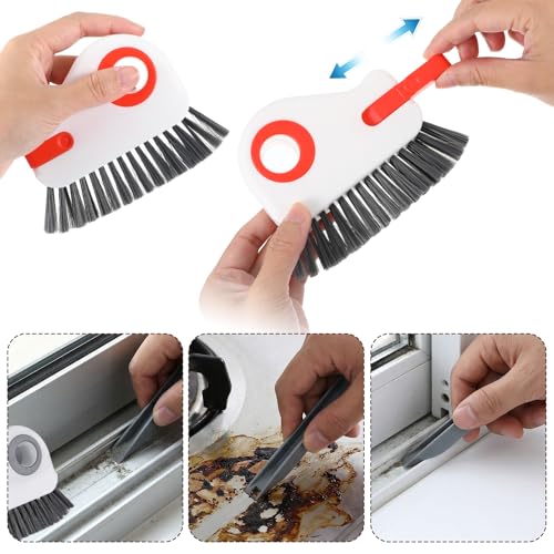 2 PCS Groove Cleaning Brush 2 in 1 Window Track Cleaning Tool Crevice Cleanings Brush Multifunction Hard Bristle with Hidden Scraper Grout Cleaner Grip Brushes for Slid Door Track Window Sill - view 5