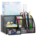Mesh Desk Organizer with Drawer Multi-functional Pen Holder Stationery Organizer for Office School Supplies 6 Compartments Dorm Organizers and Storage for Desk, Black