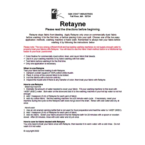 G&K Craft Retayne Color Fixative Original Version 4oz | Best Liquid Color Fixative for Dyed Cotton, Linen and Rayon Fabrics - view 2