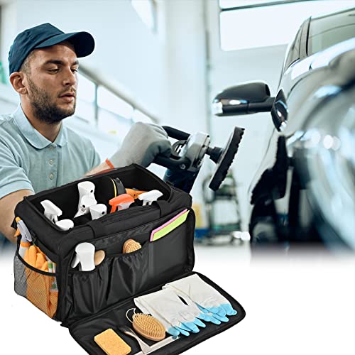 Large Car Detailing Bag, Cleaning Caddy with Lid and Handle for Auto Detailing Supplies, Car Cleaning Storage Trunk Organizer for Polisher and Vehicle Wash Tools, Black - view 6