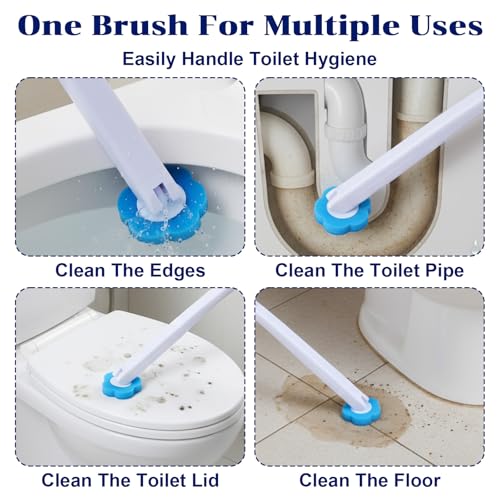 2 Pack Disposable Toilet Brush and Holder Set, Extended Handle Toilet Bowl Cleaner Wand with 48 Refills Replacement Heads Pads Bathroom Maintenance Bathtub Stick Cleaning System Starter Kit - view 7