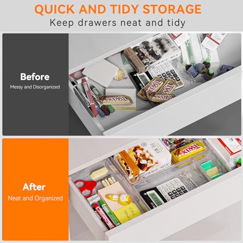 6 Pack Large Clear Plastic Drawer Organizer Trays, Acrylic Kitchen Drawer Organization and Storage Dividers, Non-Slip Storage Bins for Makeup, Kitchen Utensils, Bathroom, Jewelries and Office Desk - view 5