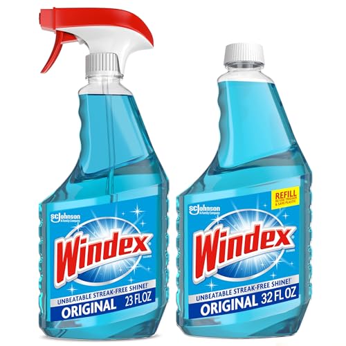 Refill Bundle of Glass and Window Cleaner Spray, Original Blue Scent, Bundle Including 23 Fl Oz Spray & a 32 Fl Oz Refill Bottle, Surface Cleaning Spray, Household Cleaning Essentials