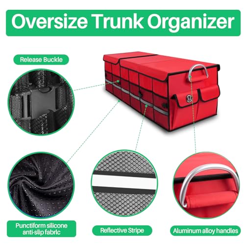 Big Car Trunk Organizer, Cargo Organizer SUV Trunk Storage Non Slip Bottom Waterproof Collapsible Durable Multi Compartments-(Oversize,Red) - view 6