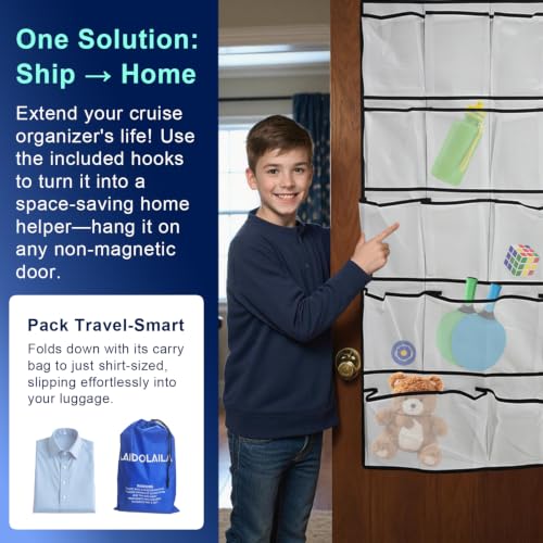 Magnetic Cruise Door Organizer – 13-Pocket Hanging Storage with 2 Large Shoe Pockets, No Hook Needed, Includes 3 Bonus Hooks, 2025 2026 Cruise Ship Essentials for Cabin, Bathroom, or Closet Use - view 6