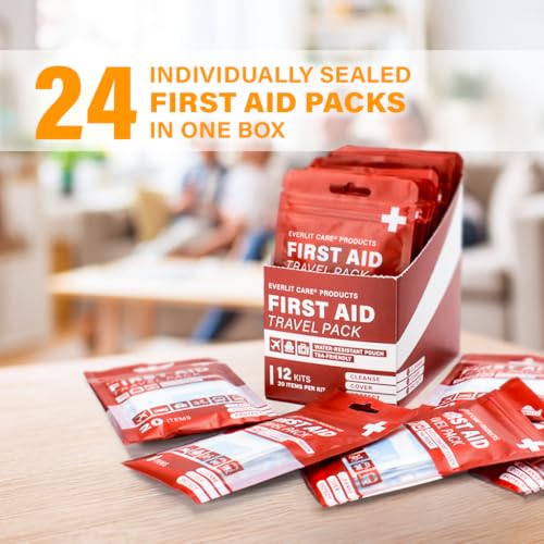 Travel Bandage Pack | 24 Individual Packets, Bulk Portable Mini First Aid Kit with 20 On-the-Go Essentials | Compact Water-Resistant Reusable Pouch to Clean, Cover & Protect - view 6