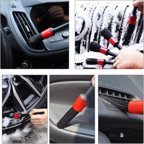 11Pcs Auto Detailing Set, Boar Hair Brushes, Steel Wire & A/C Brushes, Red, Soft Bristles, Wood Handles for Cleaning Interior, Exterior, Leather, 6 Sizes - view 4