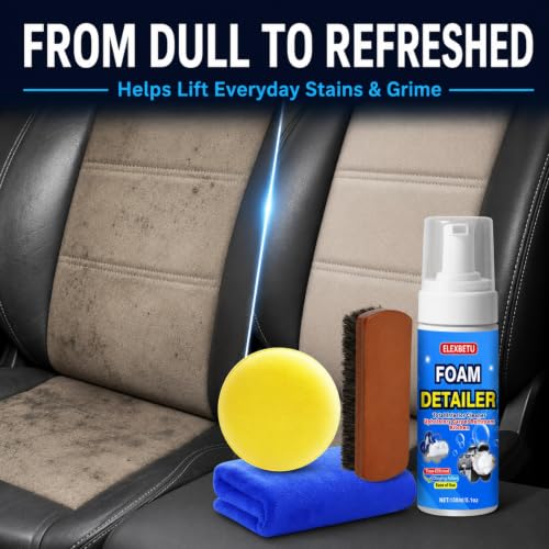 Car Interior Cleaner, Foam Cleaner for Car Seats Upholstery Carpet Leather Fabric Vinyl, No-Rinse Deep Stain Remover with Horsehair Brush & Microfiber Towel, Waterless Auto Detailing Kit, 5 oz / 150ml - view 5