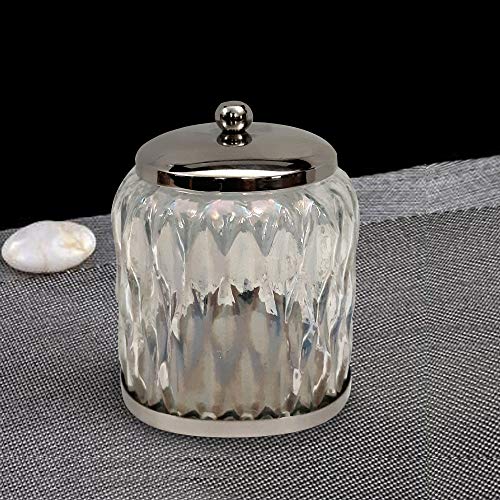 GLA330-1 Glacier Q tip Holder, Bathroom Vanity Glass Storage Organiser Canister, Apothecary Jar Swabs, Round Cotton Balls, Rainbow Lustre Finish (Pack of 2) - view 3