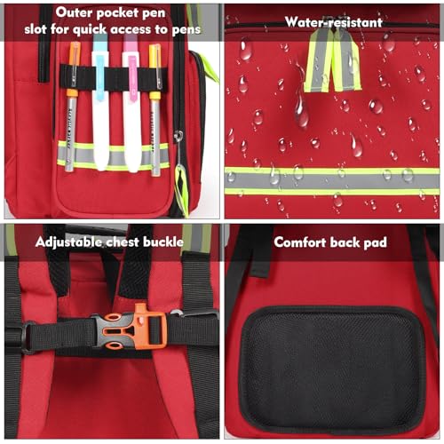 First Aid Backpack - Multi Pocket Emergency Medical Bag for Camping, Trip, Go Bag, Sports Medicine, Trauma (Red, Pack of 2) - view 6