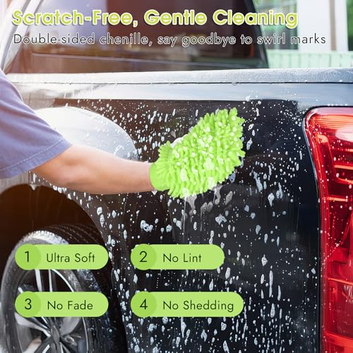 3 Pack Chenille Microfiber Car Wash Mitt, 7" x 9.6", Blue, Green, Grey - view 5