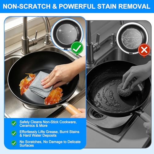 Non Scratch Wire Dishcloth, Metallic Fiber Cleaning Cloths - 12+1 Pcs Mixed Set 3-Layer & Microfiber Wire, for Dishes, Sinks & Pans (7.87x7.87 Inches) - view 4