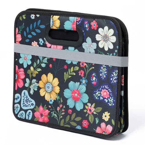 Paws Car Trunk Organizer Foldable Storage Bin with Handles Non Slip Base Pet Gear Travel Tote for SUV Truck (Floral Pawscape) - view 3