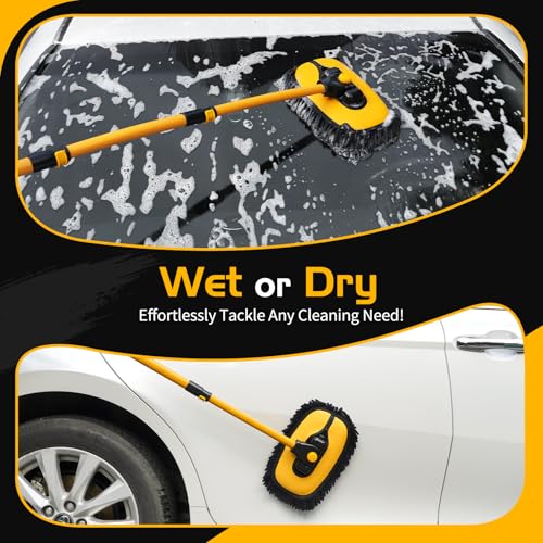 15° Curved Car Wash Brush with Long Handle, 2 Scratch-Free Mop Heads - view 5