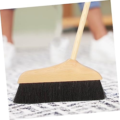 Horsehair Bristle Broom with Long Handle, Pine Wood Floor Sweeper - view 3