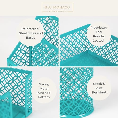 Dark Teal Desk Organizer Set 6 Piece | Mail Sorter Organizer Countertop with Standing File Organizer | Mesh Pen Holders Desktop Office Set - view 3