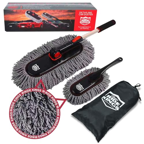 Auto Duster Extendable Handle, Car Duster Set, Scratch Remover Large and Small Brushes Remove Dust Exterior Interior of RVs and Trucks, Microfiber Auto Interior Brush, 2-Packs - Gifts for Men Women