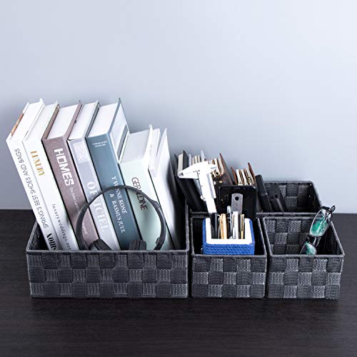 Woven Storage Baskets for Organizing, Small Baskets Cube Bin Container Tote Organizer Divider for Drawer, Closet, Shelf, Dresser, Set of 4(Dark Grey) - view 6