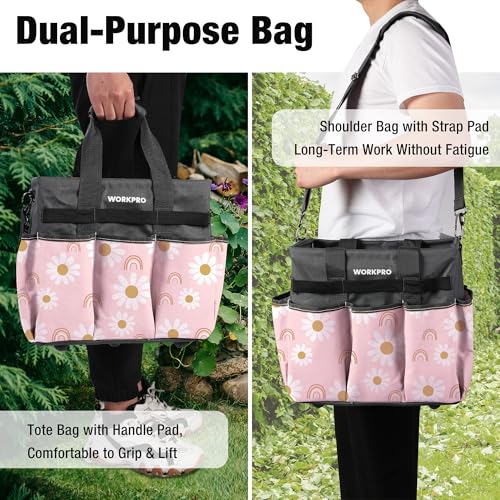 Garden Tool Bag, 10 Pockets and Shoulder Strap, Floral Pink - view 6