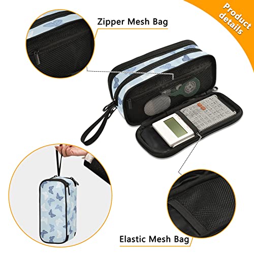 Blue Butterflies Big Capacity Pencil Pen Case, Multi-Purpose Makeup Bag Organizer Storage Pouch for Office College School Hiking Travel - view 2