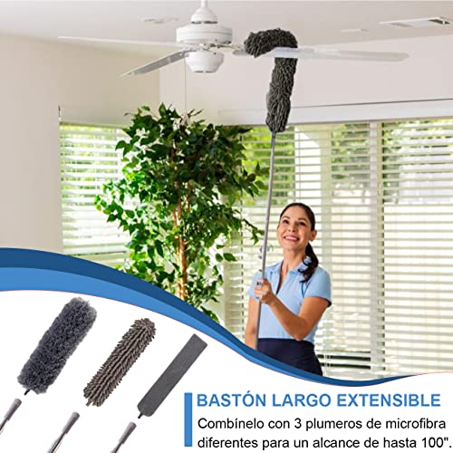 Upgraded Dusters for Cleaning (6pcs), Ceiling Fan Duster with 100" Thickened Extension Pole, Extendable Long Microfiber Duster for High Ceilings, Reusable & Washable Dusting Wand - view 3