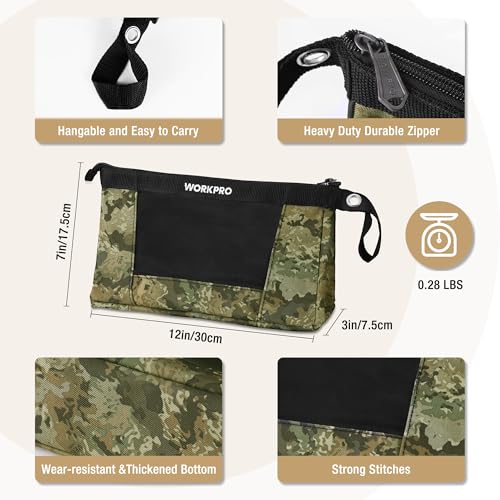 12" Tool Pouches with Zipper, Heavy-Duty Small Tool Bag, Utility small tool pouch for Tool Organizers and Storage, Mini Tool Bag, 3 Pack, Camo - view 2