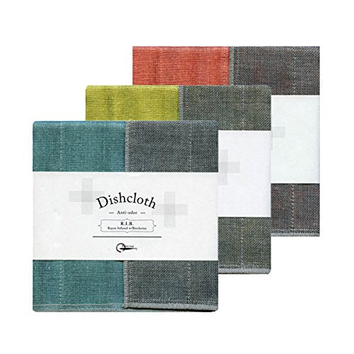 Binchotan Charcoal Dishcloths, Naturally Anti-Odor, Set of 3, Turquoise Coral & Citrus