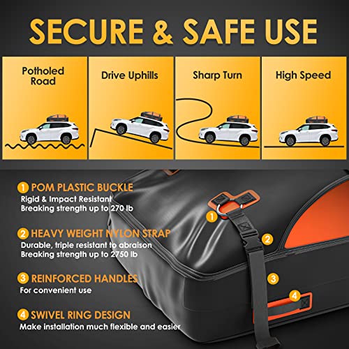 Car Rooftop Cargo Carrier Bag, 100% Waterproof Non-Rip 20 Cubic Feet Car Roof Bag for All Vehicles with/Without Rack, Includes Non-Slip Mat, Luggage Lock, 4 Door Hooks, Storage Bag - view 4