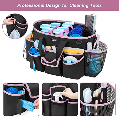 Cleaning Caddy Bag with 3 Compartments and Shoulder Strap, Pink Edge - view 2