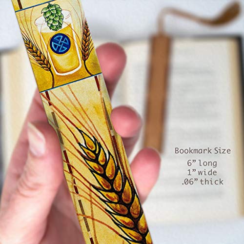 Beer Hops and Barley Wooden Bookmark | Craft Beer Art for Beer Lovers by Christi Sobel | Handmade Wood Bookmark with Copper Collegiate-Style Chainette Tassel | Made in the USA - view 2