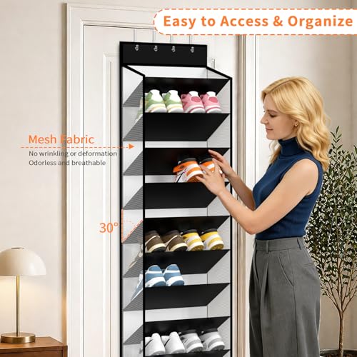 10-Tier Over Door Mesh Shoe Organizer with Large Deep Pockets, Hanging Door Shoe Storage Rack That Holds 20–30 Pairs of Sneakers, Boots and Other Footwear (Piano White) - view 5