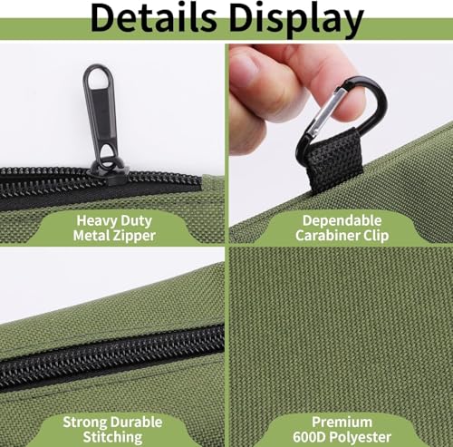 3 Pcs Zipper Tool Pouches, Flat Bottom Utility Bags with Carabiners - view 3