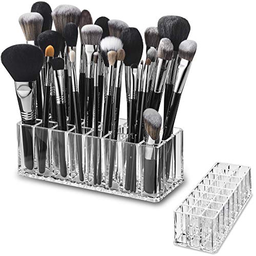 ByAlegory Acrylic Makeup Beauty Brush Organizer | 24 Space Cosmetic Storage (CLEAR)