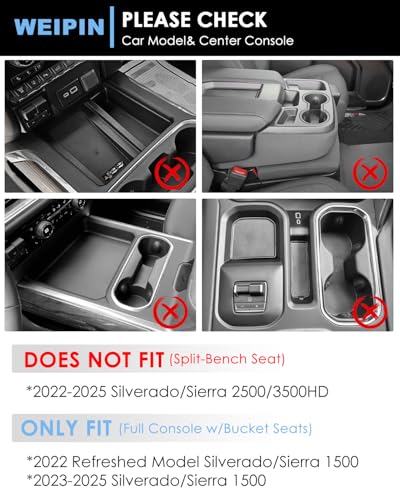 For 6PCS Refreshed Models 2022-2026 Silverado/Sierra 1500 & 2024-2026 Sierra 2500 3500 Console Liners-[3D High-Edge Liquid Silicone] Cup Holder Mats, Full Console w/Bucket Seats ONLY - Blue - view 5