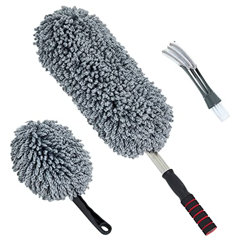 (3 Pack) Microfiber Car Duster Exterior Scratch Free, Extendable Handle Interior Multipurpose dust Cleaning Duster for car