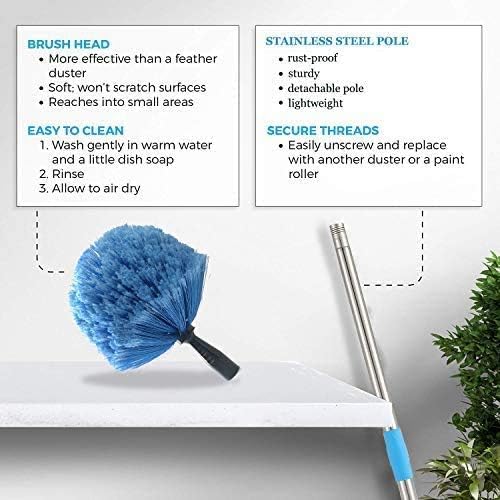 Cobweb Duster with Pole, 4ft Stainless Steel Pole Cobweb Brush with Medium-Stiff Bristles for Walls Beams Shelves Iight Fixtures and Window Screens - view 5