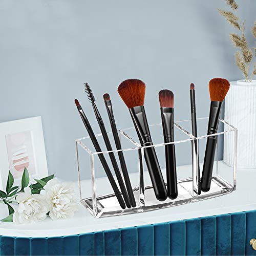Acrylic Makeup Brush Organizer Holder Clear Cosmetic Brushes Storage with 3 Slots - view 5