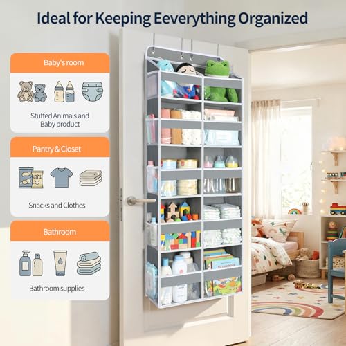 Over The Door Organizer, 5 Tier Extra Large Behind Door Storage of 10 Compartments, 80lbs Heavy Duty Door Organizer Hanging with Clear Window for Closet Bedroom Pantry Bathroom, Grey - view 6