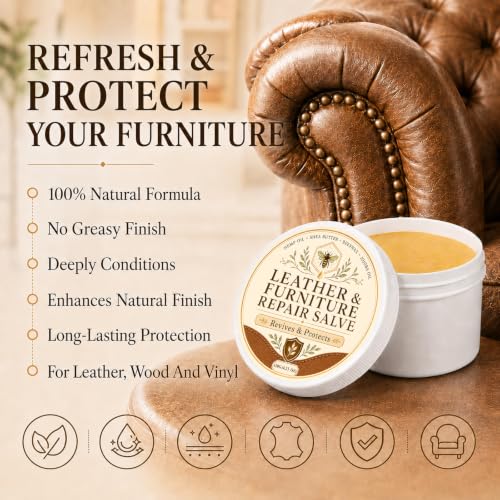 Leather & Furniture Repair Salve 4 oz, Leather Cleaner and Conditioner, Leather Conditioner and Leather Polish for Couch, Car Seats, Boots, Shoes, Bags and Furniture, Restores Natural Shine - view 3