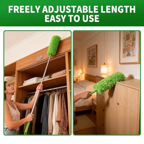 Cobweb Duster with Extension Pole, Washable Cleaning Duster Kit with 3 Duster Heads, Cobweb Duster, Corner Brush, Aluminum Telescoping Pole for high Ceiling Fan，Spider Web Brush with Extension Pole - view 6