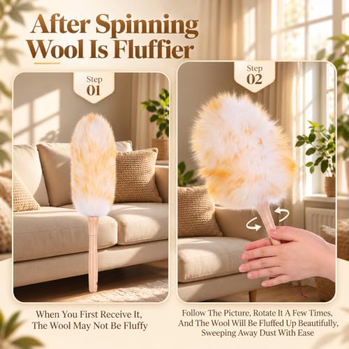 Lambswool Duster for Cleaning with Wooden Handle, Soft Feather Dusters - view 5