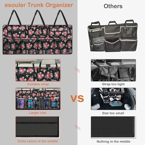 Car Trunk Organizer, Super Capacity Backseat Car Organizer for SUV/Truck/MPV(42"*18"), Hanging Car Storage Organizer with 8 Pocekts, Car Accessories for Women and Men- Floral - view 2