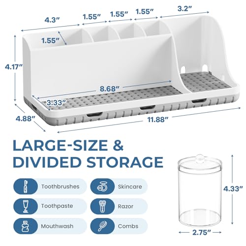 Bathroom Counter Organizers and Storage with 3 PCS Qtip Holder (White) - view 5