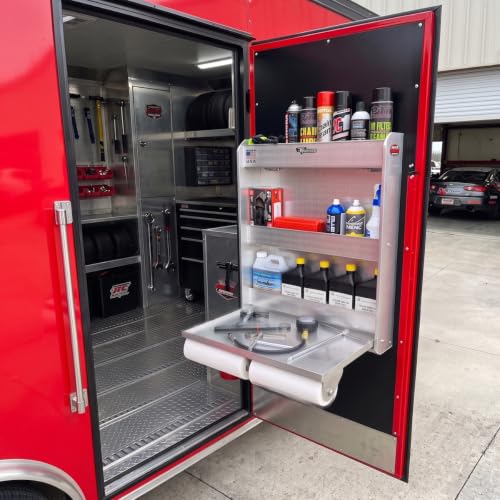 445 Trailer Door Cabinet Organizer Senior Work Station Storage - Made in USA - Flip Out Work Tray Spring Loaded Paper Towel Tensioner Aluminum Garage Bike Shop 25 x 6 x 30 (Silver) - view 2