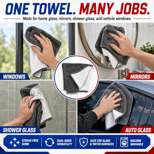 Hybrid Glass Microfiber Towel – Waffle Weave & Plush Dual Action Cleaning Cloth – Streak-Free Window and Surface Drying Towel – Professional Grade -16x16-1000 GSM 2-Pack - view 3