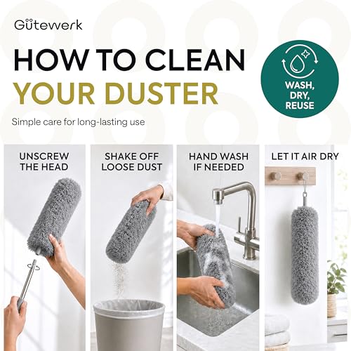 2X Replacement Heads for Microfiber Feather Duster, Grey - view 6