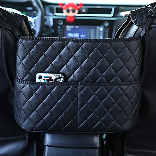 Car Seat Storage Bag - Upgrade-Black PU Leather Caddy Organizer for Additional Storage, Easy Installation, Safe Driving, Pet Barrier & Compatible with Most Front Opening Armrest Boxes - view 2