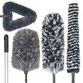 Feather Duster Kit with 5.6ft Extension Pole, 4 Dusting Brush for Cleaning Home Wall Ceiling Fan Cobweb, Microfiber Static Washable Dusters, Black Dark Gray